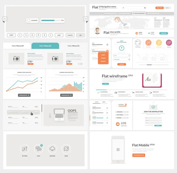 Kit d'éléments d'interface utilisateur plat pour modèles Business — Image vectorielle