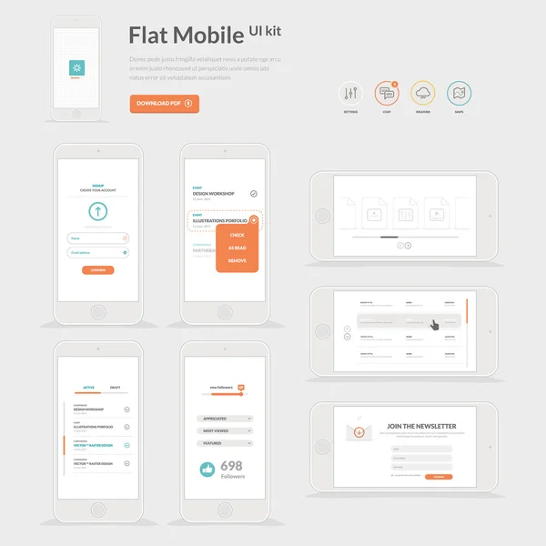 Kit interfaccia utente mobile piatta — Vettoriale Stock