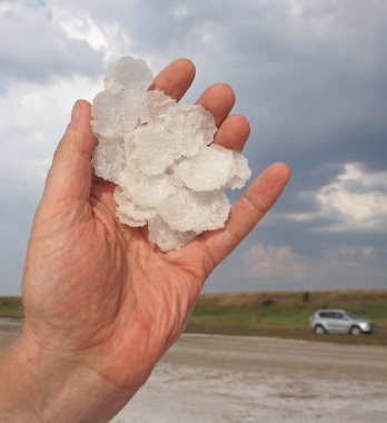 Bir palm üzerinde tuz kristalleri