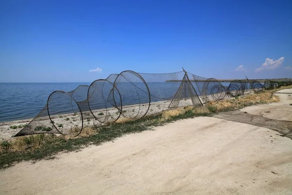 Рыболовные Сети Высыхают Берегах Днепровского Устья Херсонская Область Украина — стоковое фото