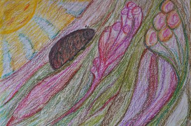 Boyalı parlak renklerde çizim, pastel bir yağda tarafından