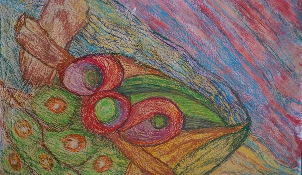 Desenho, um óleo em pastel pintado por em cores brilhantes — Fotografia de Stock