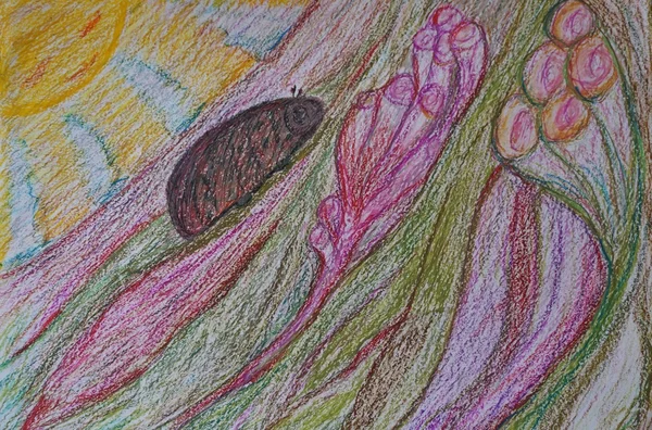 Boyalı parlak renklerde çizim, pastel bir yağda tarafından