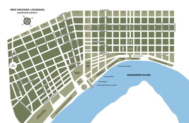 New Orleans Louisiana Fransız Mahallesi Şehir Merkezi Mississippi Nehri Bölge Haritası