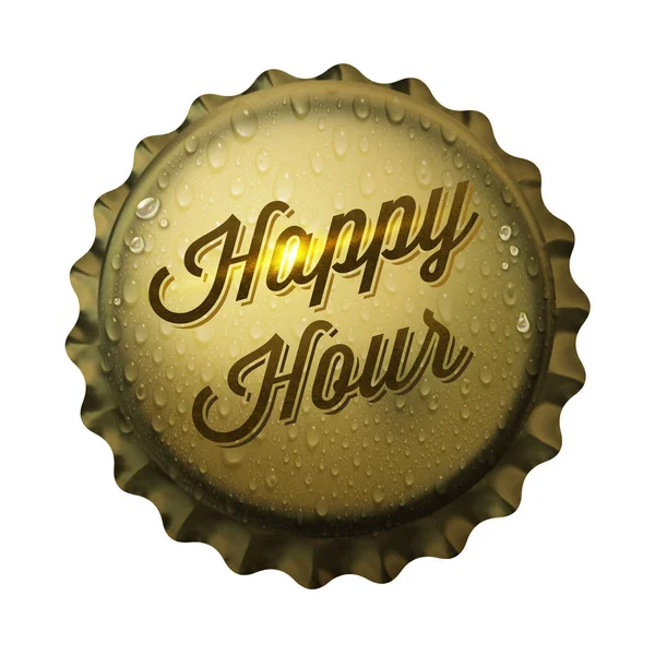 Happy Hour Bar Menu Beer Bottle Cap Smiley Face Aislado — Foto de Stock