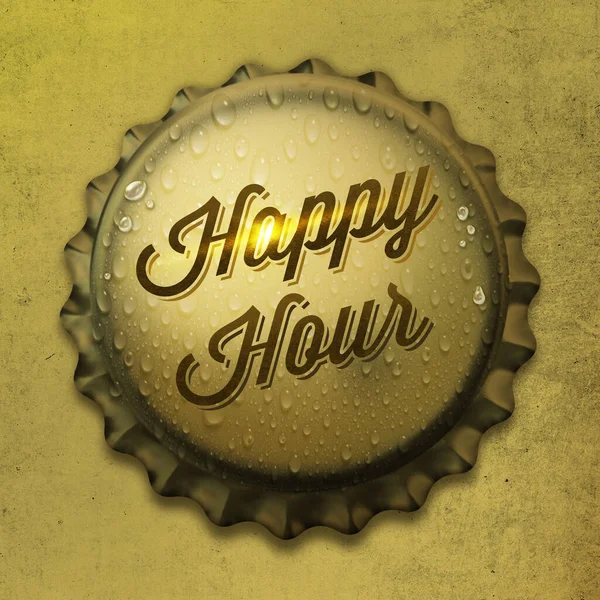 Happy Hour Bar Menu Beer Bottle Cap Smiley Face Aislado — Foto de Stock