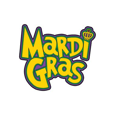 Mardi Gras harfleri, üzerinde Mardi Gras amblem logosu ve New Orleans Louisiana grafik tasarımı.