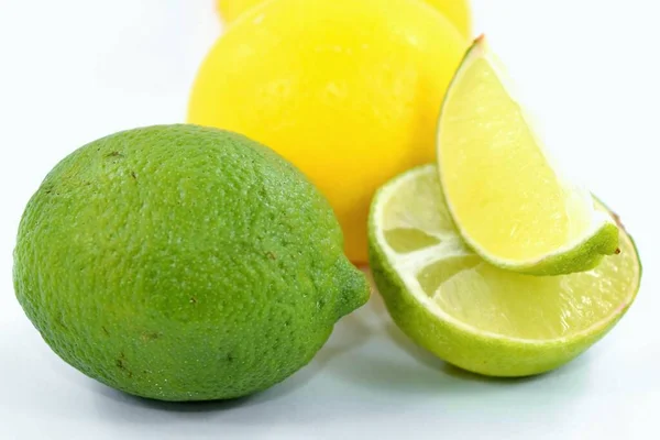 Lime Lemon Fruits Background Lime Wedges — Stock Photo, Image