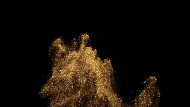 Movimiento Partículas Parpadeantes Descarga Oro Sobre Fondo Negro — Vídeos de Stock