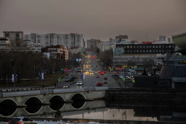 Embankment Rio Miass Pôr Sol — Fotografia de Stock