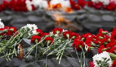 İkinci Dünya Savaşı anısına yapılan törende karanfiller 