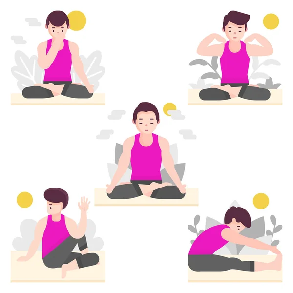 Ilustración Vectorial Joven Practicando Yoga — Archivo Imágenes Vectoriales