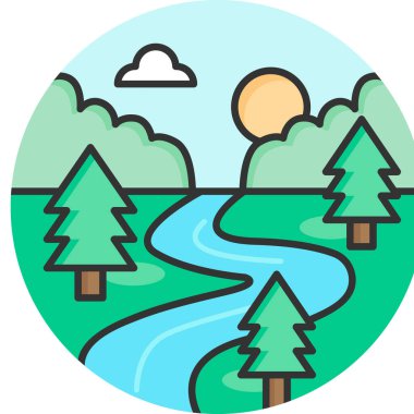 Nehir vektör illüstrasyonlu doğa manzarası 