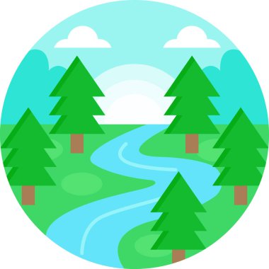 Nehir vektör illüstrasyonlu doğa manzarası 