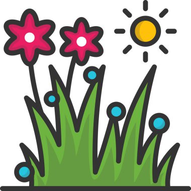 çiçekler ve çim vektör illüstrasyonu 