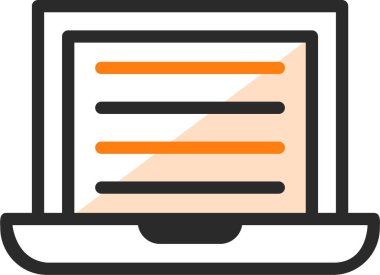 Belge içeren dizüstü bilgisayar düz simge, vektör, illüstrasyon