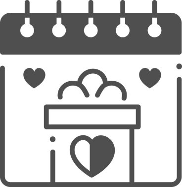 Sevgililer günü, vektör illüstrasyonlu takvim düzlüğü simgesi 