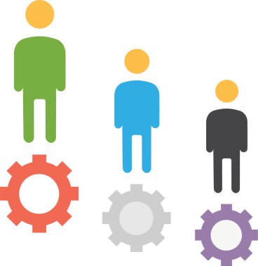 Düz simge, vektör, illüstrasyon, yönetim kavramına sahip kullanıcılar 