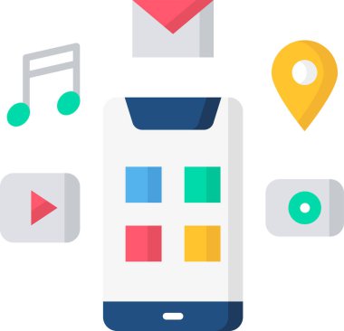 akıllı telefon uygulamaları düz simge, vektör, illüstrasyon  