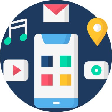 akıllı telefon uygulamaları düz simge, vektör, illüstrasyon  