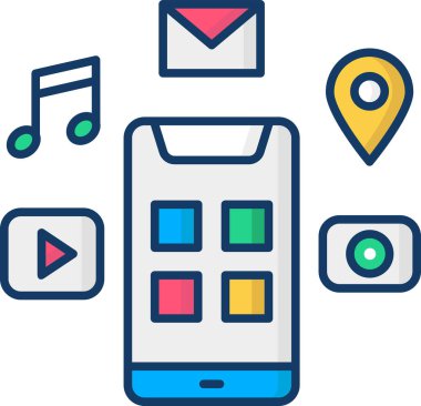 akıllı telefon uygulamaları düz simge, vektör, illüstrasyon  