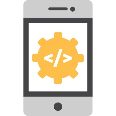 Simgeli akıllı telefon ekranı düz simge, vektör, illüstrasyon, kodlama kavramı 