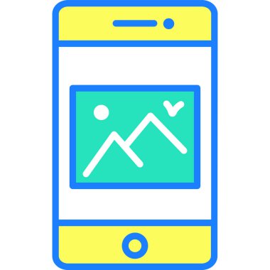 galeri düz simge, vektör, illüstrasyon içeren akıllı telefon 