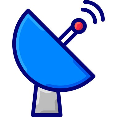 uydu çanağı düz simgesi mavi fotoğraf kartı, vektör illüstrasyonu   