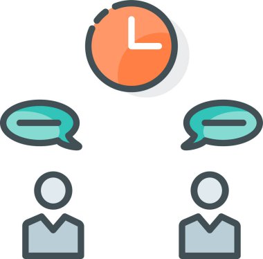 Konuşma baloncukları ve saat düz simgesi, vektör, illüstrasyon, 15 dakika günlük kargaşa kavramı olan kullanıcılar 