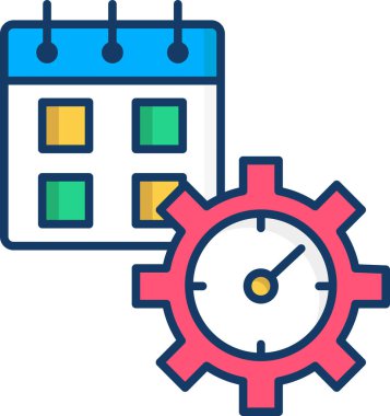 Takvim düz simgesi, vektör, illüstrasyon, zaman yönetimi kavramına sahip saat