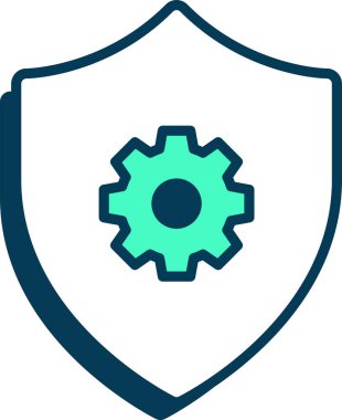 Dişli düz simge, vektör, illüstrasyon ile kalkan 