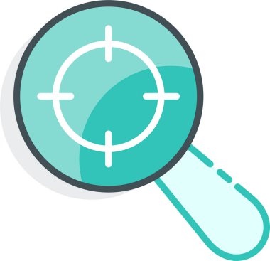 Hedef düz simge, vektör, illüstrasyon içeren büyüteç 