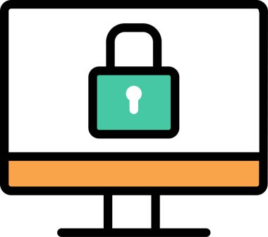 kilitlenmiş bilgisayar düz simgesi, vektör, illüstrasyon