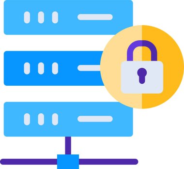 kilitli veritabanı düz simgesi, vektör, illüstrasyon