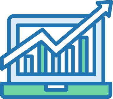 Finansal grafik simgesi, vektör illüstrasyonlu bilgisayar ekranı
