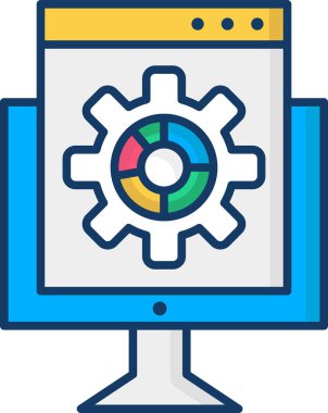 Web yönetimi düz simgesi, vektör, illüstrasyon içeren dizüstü bilgisayar