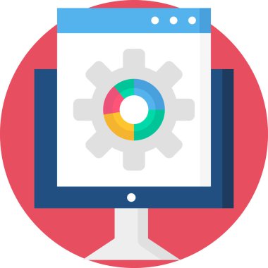 Web yönetimi düz simgesi, vektör, illüstrasyon içeren dizüstü bilgisayar