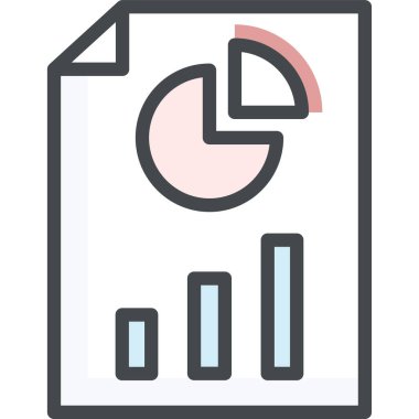 Bilgi grafiği simgesi olan bir iş belgesi. Dosyalar, raporlar, belgeler. vektör illüstrasyonu