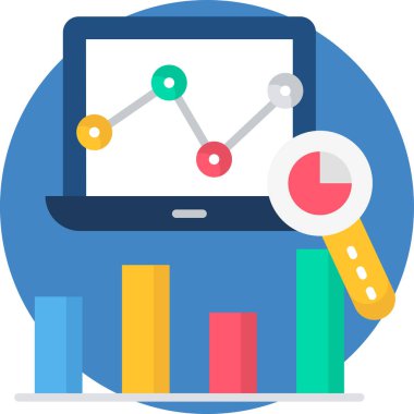 Bilgisayar ekranındaki iş diyagramı. Vektör çizimi. Analitik kavram