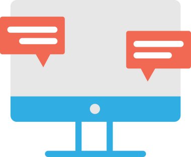 Laptop ekran simgesinde konuşma baloncukları. Vektör illüstrasyonu, sohbet destek kavramı 