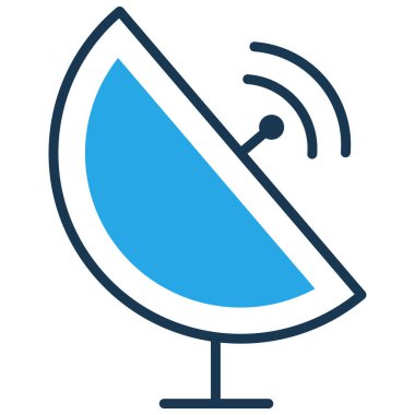 uydu çanağı düz simgesi mavi fotoğraf kartı, vektör illüstrasyonu   