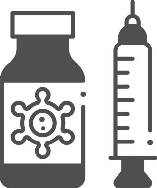 Aşı kavanozu ve şırınganın minimalist vektör çizimi 