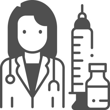 Kadın doktorun şırıngalı minimalist vektör çizimi