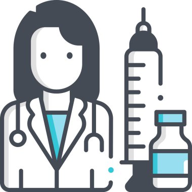 Kadın doktorun şırıngalı minimalist vektör çizimi