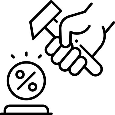 Çekiç ve yüzde sembollü minimalist vektör çizim eli