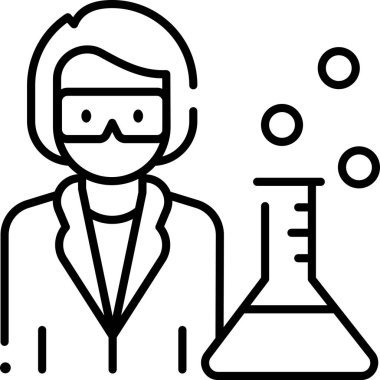 Test tüpü ile kadın bilim adamının minimalist vektör çizimi