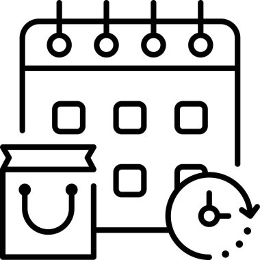 Alışveriş torbası ve saati ile takvimin minimalist vektör illüstrasyonu