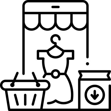 Minimalist vektör illüstrasyonu, elbise satın alma konsepti