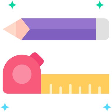 Kalem ve ölçüm bandının minimalist vektör illüstrasyonu