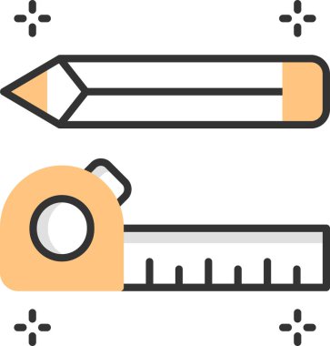 Kalem ve ölçüm bandının minimalist vektör illüstrasyonu